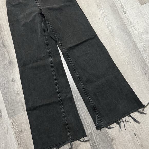 Ragged Jeans Womens 26 Black Wide Leg Distressed Raw Hem High Rise Flared Denim - Picture 4 of 6